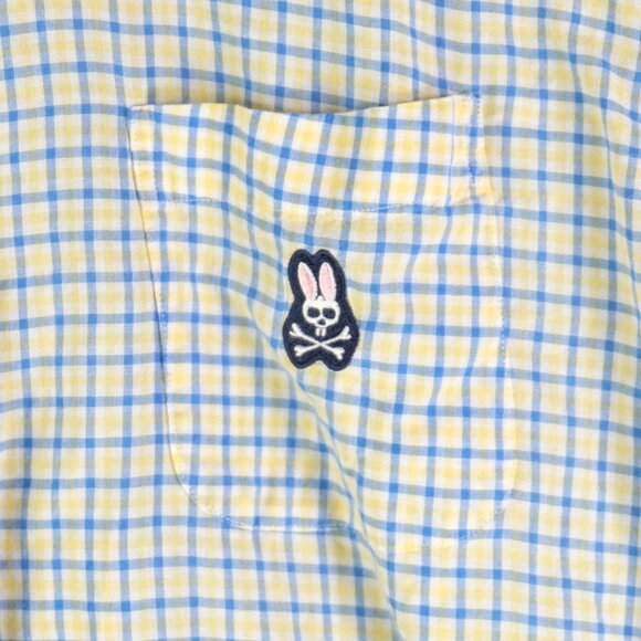 Psycho Bunny Shirt Mens 2 Medium Yellow Blue Button Up Long Sleeve - Picture 3 of 9